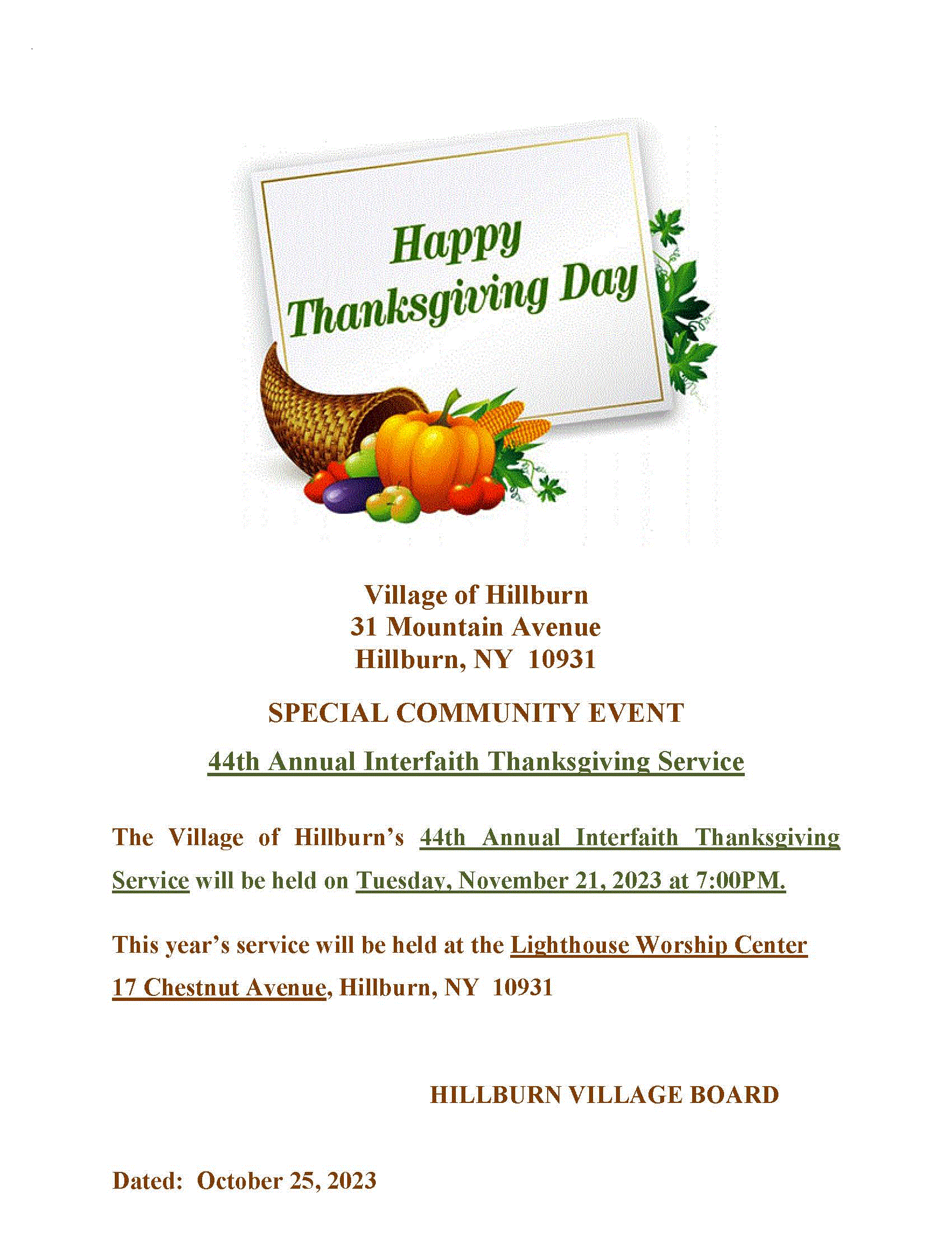 Thanksgiving Day / November 25, 2023